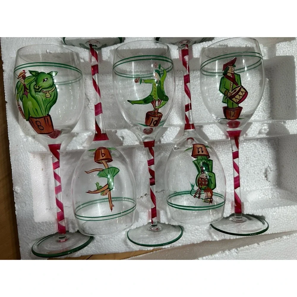 Festive Collection Twelve Days of Christmas Wine Glass Set 11 of 12 Vintage